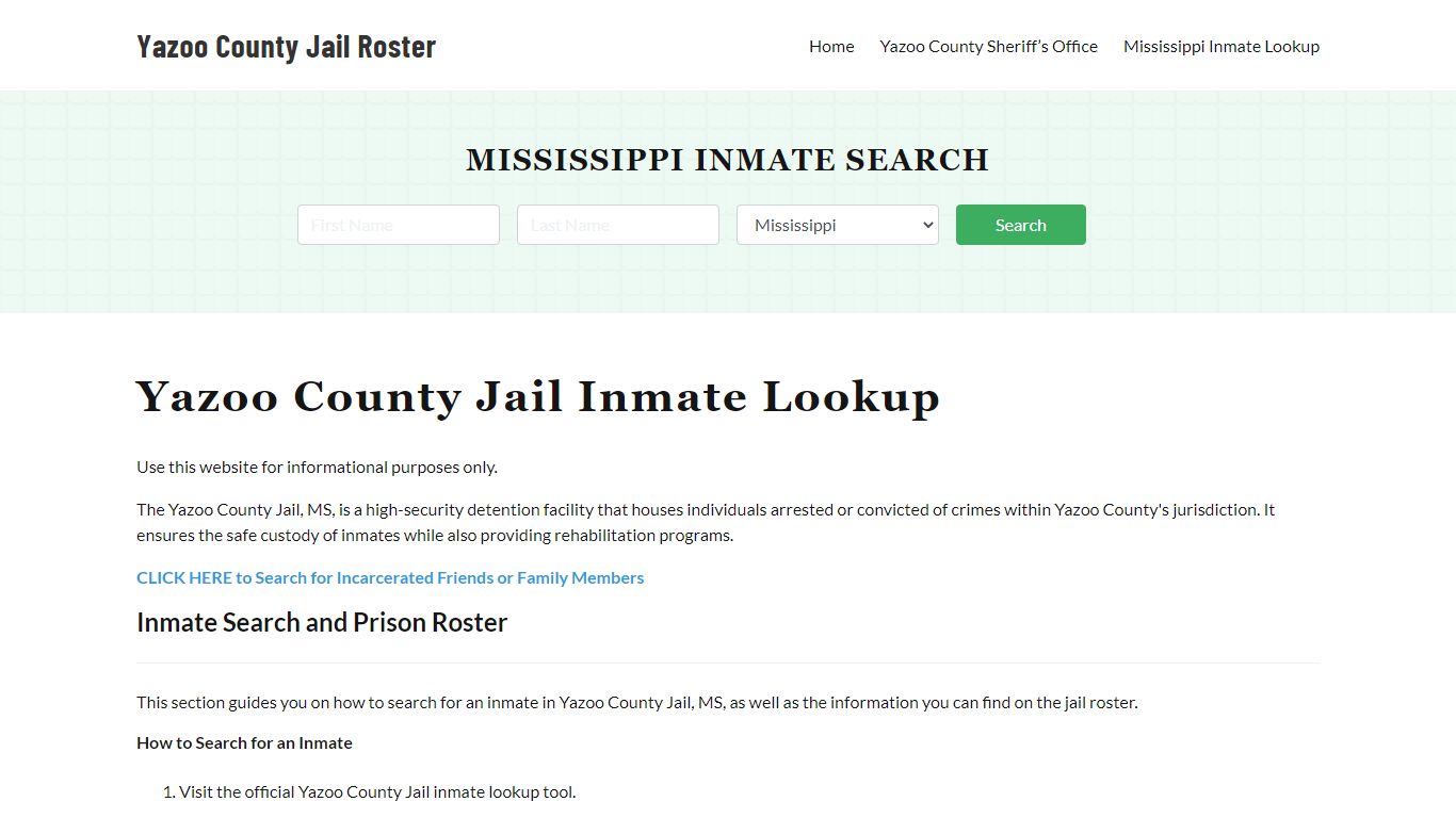 Yazoo County Jail Roster Lookup, MS, Inmate Search