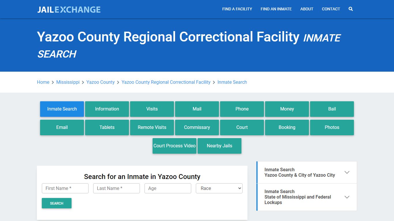 Yazoo County Regional Correctional Facility Inmate Search