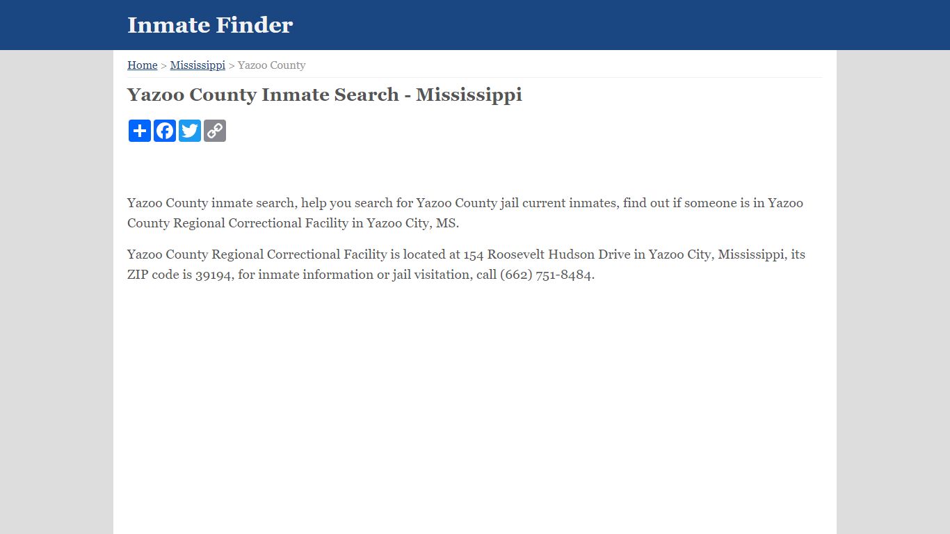 Yazoo County Inmate Search - Mississippi