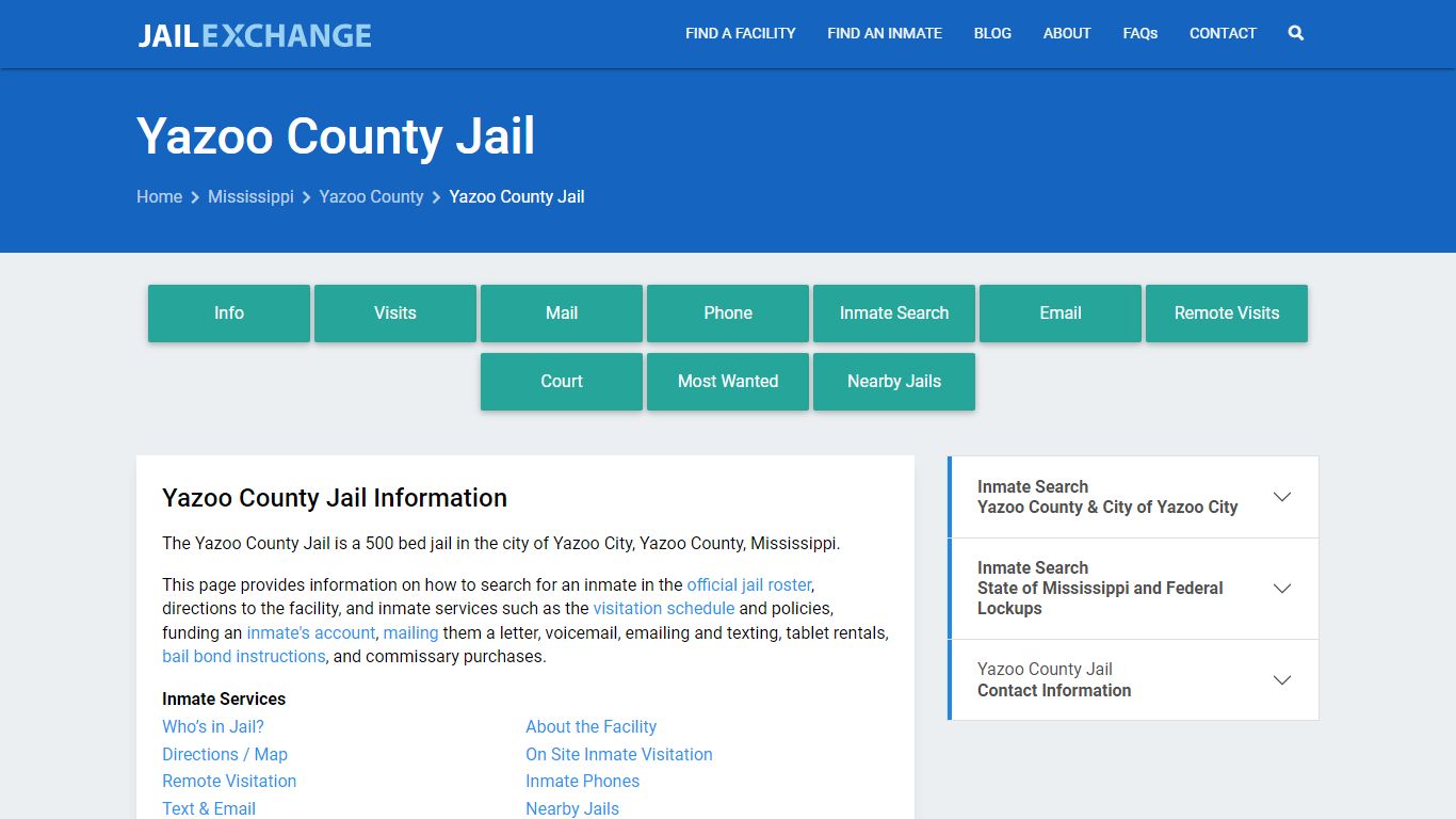 Yazoo County Jail, MS Inmate Search, Information
